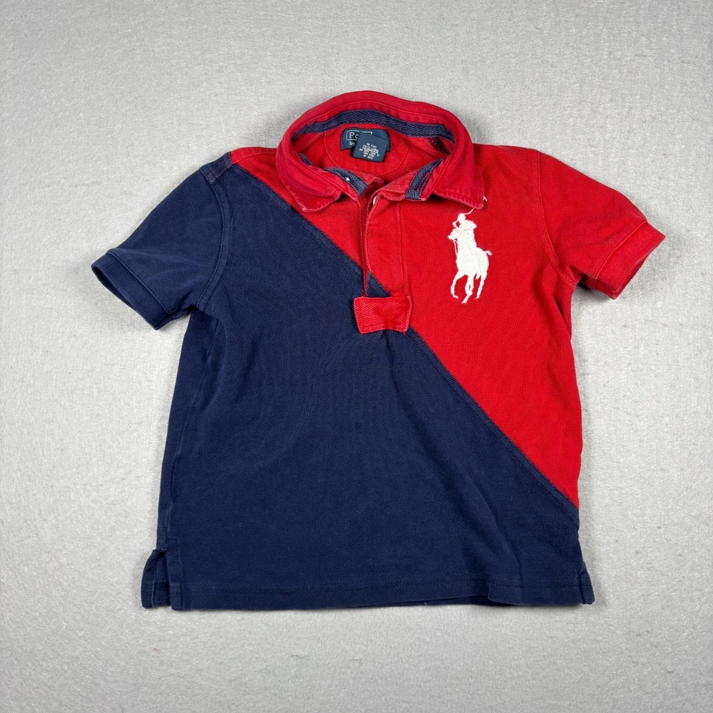 Polo Ralph Lauren Toddler Boys Colorblock Polo Shirt Red Navy Big Pony Size 4 4T